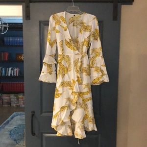 Feather Print Bell Sleeve Wrap Dress